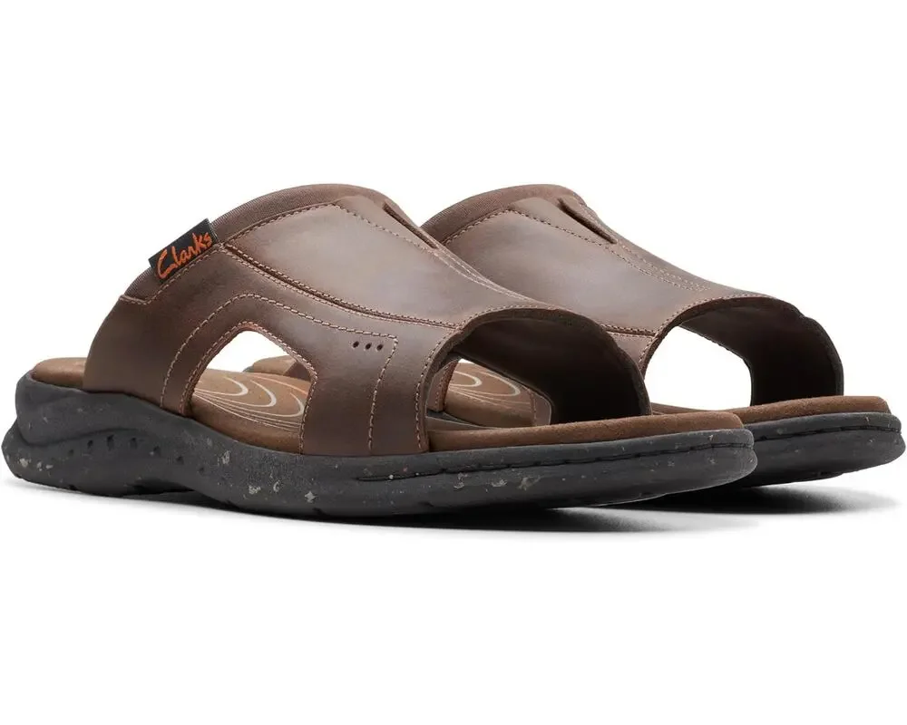 Clarks Mens Walkford Band Sandals US 7 Dark Brown Beeswax Leather Slip On NIB